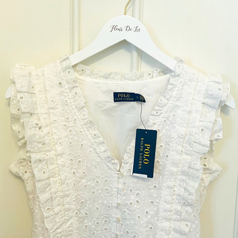 Ralph Lauren Polo Eyelet Dress NWT Size 4 White Lace Maxi Dress with Ruffles